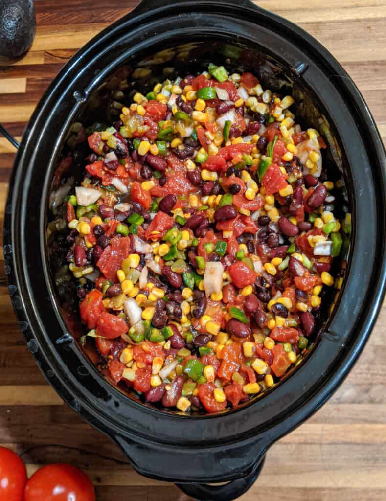 Healthy, vegan, gluten free chili in a slow cooker