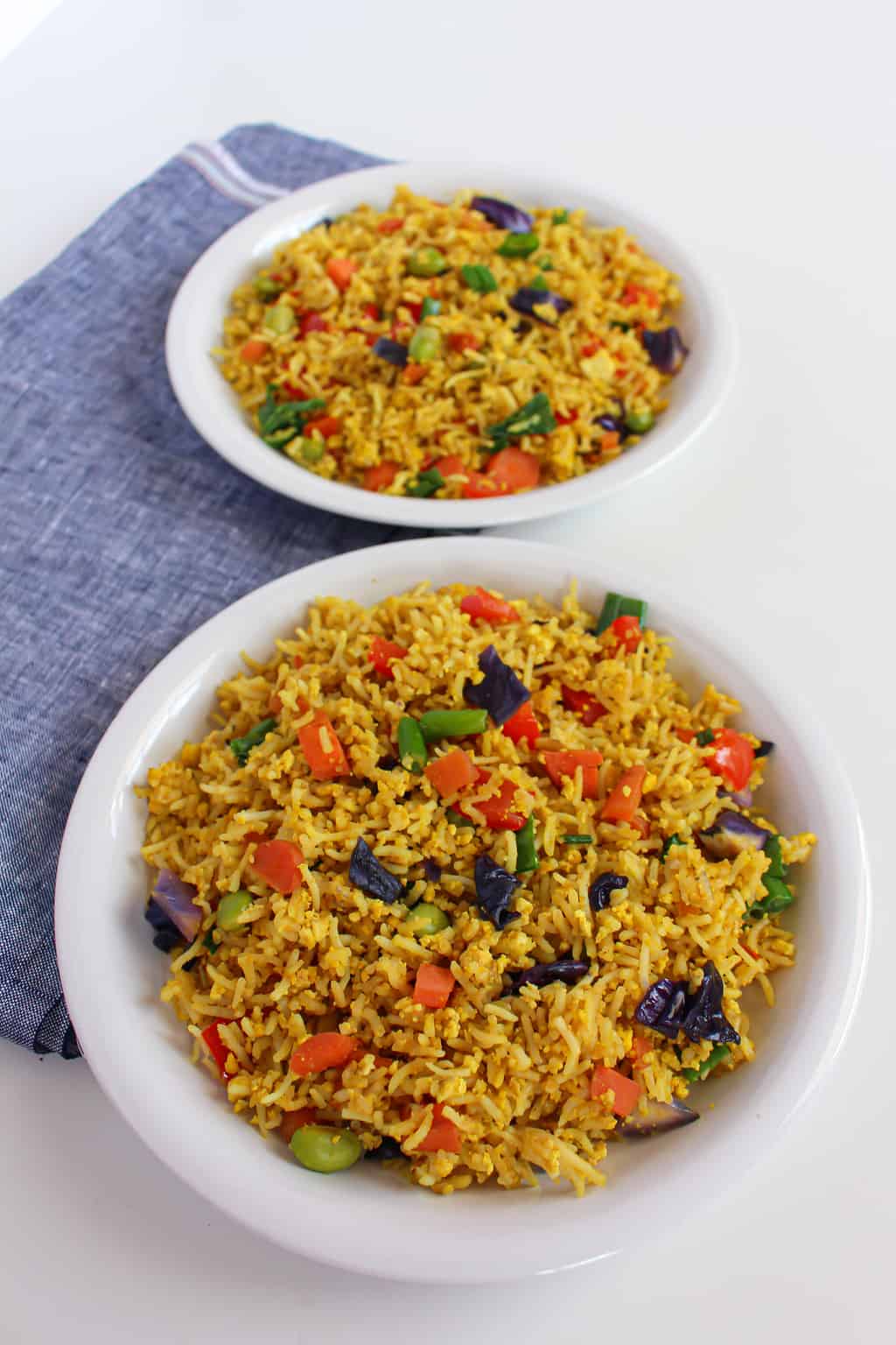 2 plates of gluten free, vegan low-FODMAP fried rice